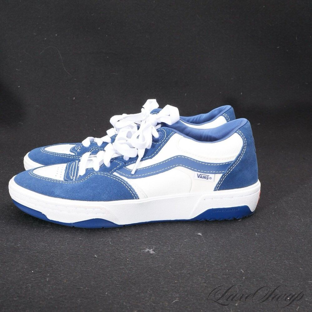 VANS OFF THE WALL WHITE/ROYAL BLUE LEATHER AND SUEDE SNEAKERS MEN 7.5 WOMENS 9